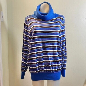 Vtg Sue Brett Turtleneck Sweater Top Blue Striped Acrylic Ski Sz 24 See Msrmnts